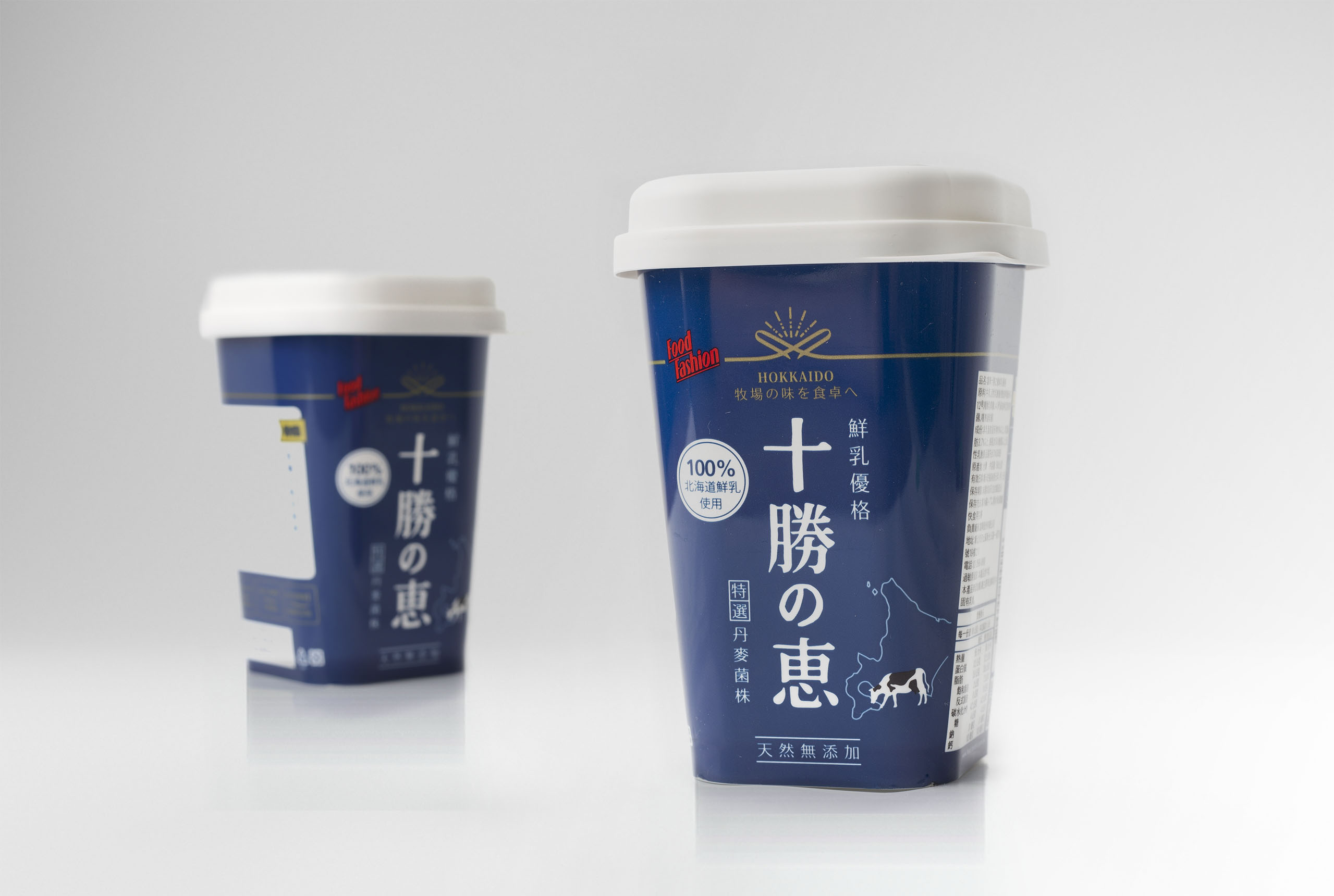 北海道の惠優格／包裝設計／富華食品／使用日式紺青色調呈現北海道乳品印象 Hokkaido no Megumi Yogurt／Packaging Design／FU HUA FOOD CO., LTD.／A Japanese indigo palette inspired by Hokkaido dairy culture